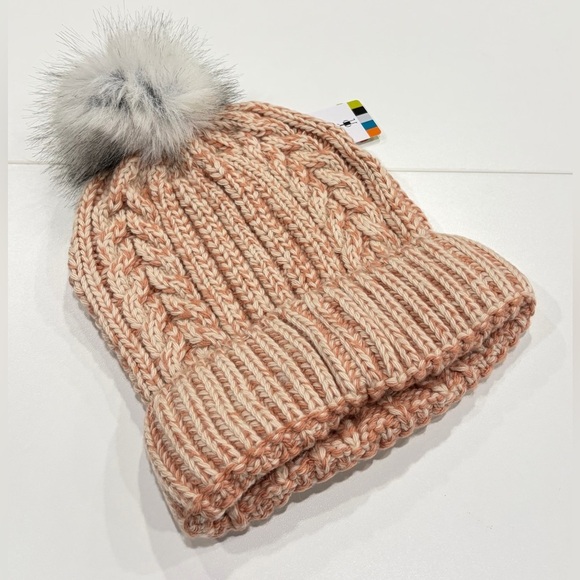 SmartWool Ski Town Beanie Merino Wool Hat Pom Pom NWT Almond Cream Grey Adult main image 6